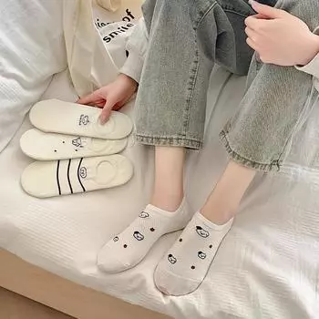 Носки-тапочки женские хлопковые тонкие дышащие летние невидимые носки нескользящие силиконовые носки для девочек кавайные мультипликационные низкие носки