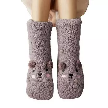 Носки-тапочки, женские осенние и зимние бархатные носки из кораллового флиса, домашние носки с ковром для сна One size серый