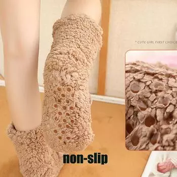 Носки-тапочки женские осенние и зимние бархатные коралловые флисовые носки домашние тапочки зимние носки носки с медвежьим ковром One size чёрный