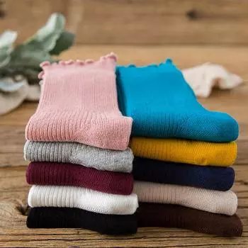 Носки-трубочки среднего размера Charm из чистого хлопка с краями агарика. 1 пара 10-цветных чулок, осенне-зимние высококачественные женские носки. розовый