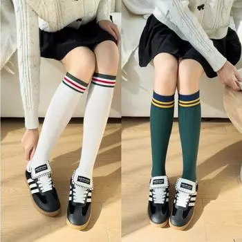 Носки-трубы из хлопка двойной вязки в полоску, подходящие по цвету, женские носки Jk до колена в стиле японского колледжа average size темно-синий