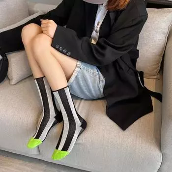 Носки-трубы с полосками в тонких тонах, двухсторонние, хлопковые спортивные носки с двойной иглой оранжевый