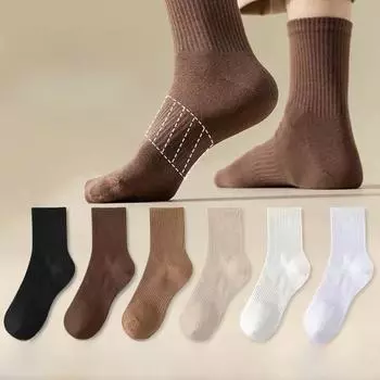 Носки унисекс до середины икры: Осенне-зимние высокоэластичные однотонные повседневные теплые носки One Size