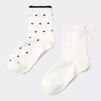 Носки унисекс GU by Uniqlo KIDS, 2P, с лентой в горошек 01 OFF WHITE/1618 cm