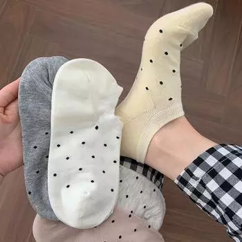 Носки в горошек женские короткие носки дышащие чистый хлопок нескользящие и японские носки в горошек летние лодочки One Size