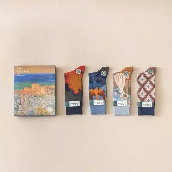 Носки в подарочной коробке, носки в стиле масляной живописи серии Моне, новые французские легкие роскошные хлопковые носки Niche, носки Zhuji One Size