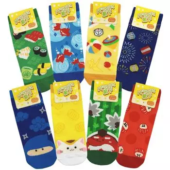 Носки в японском стиле, 8 узоров, по 1 паре в каждом наборе, кот, тэнгу, ниндзя, дарума, суши, фестиваль, золотая рыбка, японский узор, 19-23 см