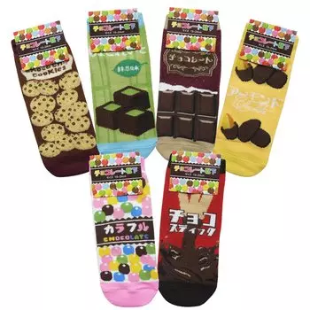 Носки в стиле ретро с шоколадным принтом, 6 узоров, по 1 паре в каждом наборе, 19-23 см