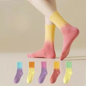 Носки весна и осень Пятицветные градиентные цветные носки с узором «тай-дай» Носки для йоги Уличные носки для скейтбординга Спортивные носки Носки для бега Носки для ночного бега One size fits all желтые розы