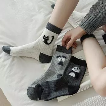 Носки женские Caroon Cat Dog Panda вышивка японские Kawaii милые носки корейская мода Harajuku ретро уличная одежда длинные носки подарки