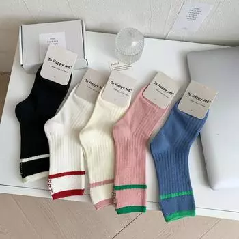 Носки женские двойные игольные японские вышитые женские носки корейские носки с укладкой досок носки Ab корейские ретро алфавит средние носки носки Tide One Size