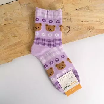 Носки женские Харадзюку Каваи с принтом животных, милые носки с дизайном медведя, абстрактная масляная живопись, корейский стиль, арт, креативные носки