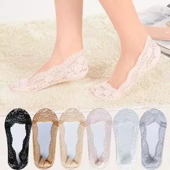 Носки женские хлопковые летние тонкие модные кружевные цветочные невидимые короткие нескользящие носки до щиколотки мягкие носки-лодочки 5 пар 35-39