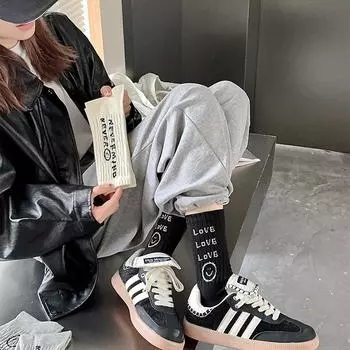 Носки женские мягкие резиновые носки со смайликами женские средние носки-трубы Tide черно-белые серые носки с буквами спортивные носки чулки One Size