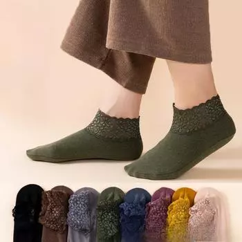 Носки Женские носки Немецкие бархатные кружевные осенние и зимние модели Теплые нескользящие силиконовые утолщенные спальные носки Зимние носки-тапочки one size синий