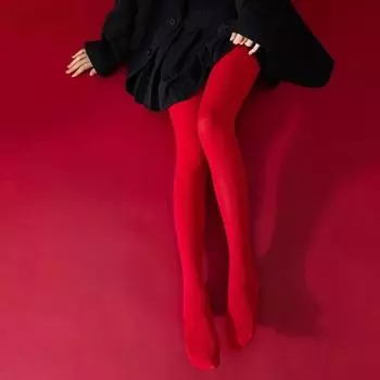 Носки женские простые однотонные цельные новогодние красные чулки матовые бархатные женские колготки One Size красный