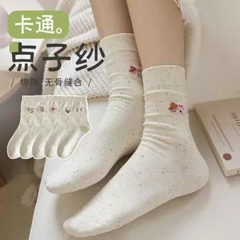 Носки женские средние носки-трубы хлопковые носки дезодорирующие впитывающие пот дышащие спортивные без косточек с вышивкой из мультфильмов белые хлопковые носки Tide One Size