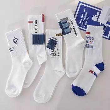 Носки женские в стиле ЕС, милые носки-гольфы для скейтеров, женский набор, мужские забавные носки, хип-хоп, хлопок, длинные носки до середины голени, белые носки, модные носки в американском стиле