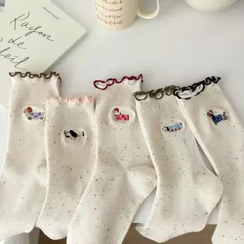 Носки женские Wind Идеи пряжа грибок край милый мультфильм такса собака вышитые женские хлопковые носки средние носки One Size