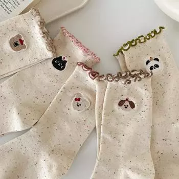 Носки женские Wind Идеи пряжа грибок край милый мультфильм животное Mori College Wind женские хлопковые средние носки One Size