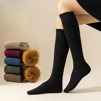 Носки женские зимние теплые длинные чулки толстые термохлопковые махровые однотонные Harajuku дышащие утолщенные повседневные гольфы розовый