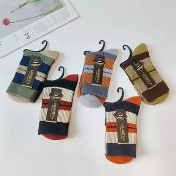 Носки Zhuji мужские двухслойные полосатые носки средней длины, утолщенные термоноски из хлопка, модные чулки, цельные One Size