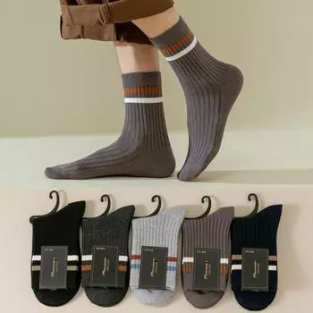 Носки Zhuji мужские двухслойные средние носки-трубы утолщенные теплые спортивные хлопковые носки повседневные полосатые чулки average size
