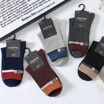 Носки Zhuji, мужские носки средней длины с двойной иглой, подходящие по цвету, утолщенные термоноски из хлопка, повседневные деловые мужские носки average size