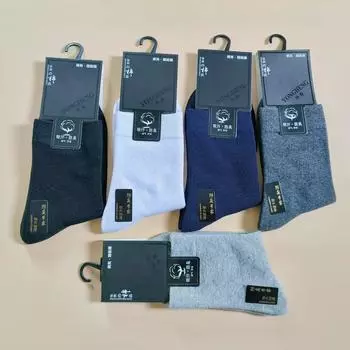 Носки Zhuji мужские однотонные деловые дышащие впитывающие пот средние носки-трубы утолщенные повседневные чулки One Size