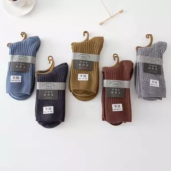 Носки Zhuji мужские однотонные двойные носки средней длины, утолщенные теплые кашемировые хлопковые носки, модные мужские носки One Size