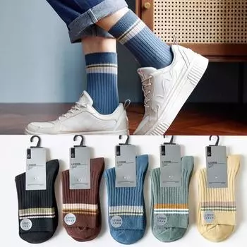Носки Zhuji мужские японские двухслойные носки средней длины, подходящие по цвету, теплые, впитывающие пот, трендовые чулки average size