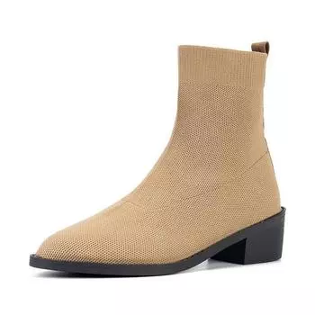 Носочки Сапоги для женщин Мода Chunky Обувь Заостренный носок Вязаная ткань Лодыжка Ботинок Дышащий Комфорт Причинно-следственная обувь 35 чёрный