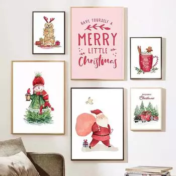 Носок с изображением рождественской праздничной елки, снеговика, автомобиля, собаки, настенная живопись на холсте, постеры и принты, настенные панно, декор для детской комнаты 21x30cm No Framed