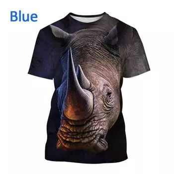 Носорог с животным принтом, летняя мужская футболка в стиле хип-хоп с 3d принтом, трендовая, индивидуальная, креативная, в стиле Харадзюку, повседневная свободная футболка с короткими рукавами S