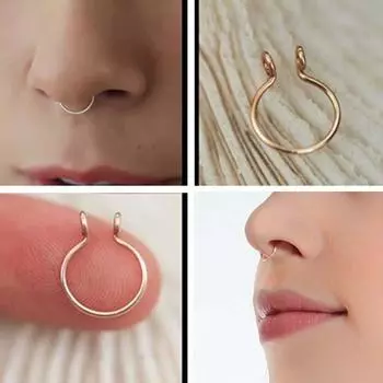 Носовая шпилька, носовой зажим, U-образный пирсинг, ювелирное украшение, клипса для ушей, титановая сталь, открытое носовое кольцо, медицинский стальной полукруглый аксессуар золотой
