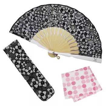 Носовой платок Fan Fan Blanche Black [Osaka Choseido] Fan, женский, стильный, деловой, сумка, держатель, набор, чёрный