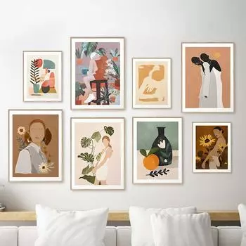 Ностальгическая ретро женская модель, ботаническая абстрактная художественная картина, холст, картина, пейзаж, настенный художественный постер и принт для домашнего декора 21x30cm No Frame