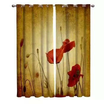 Ностальгические эссенции мака, сексуальные цветы, красные растения, оконные шторы, живописные шторы для гостиной, декоративные предметы для гостиной 135W x 60H(cm)
