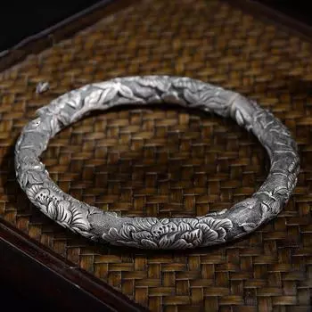 Ностальгический браслет Винтажный персонализированный браслет с цветком пиона Цилиндрический сорока пион one size(16-22CM) серебряный