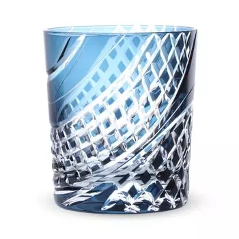 Nostalgia Kiriko Glass Flowing Water Lattice Ink Current Model J-kitchens Cup, 80xH90mm, 280cc, Pattern, Blue, Bisho,