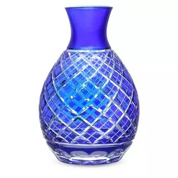 Nostalgia Kiriko Sake Diamond Current Model J-kitchens Bottle, 38xH125mm, 280cc, Pattern, Blue,