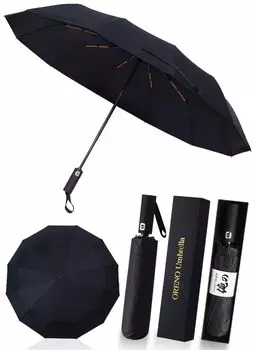 NOSTEEZ Мой складной дополнительный 12 Автоматический обратный солнцезащитный зонт от жары и УФ-лучей Идеально подходит для дождя или солнца, Большой, Спицы, Открытие/закрытие одним касанием, Складной, Ветрозащитный, чёрный