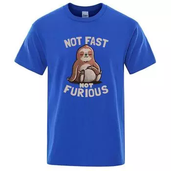 Not Fast Not Furious Kawaii Ленивец Одежда с принтом Мужские уличные футболки большого размера Дышащая хлопковая уличная футболка для творчества S красный