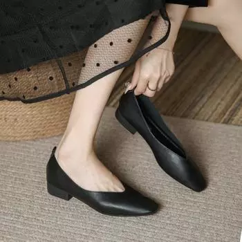 Not tired feet Dalin low-heeled women s shoes 2024 popular casual round head flat bottom versatile shallow mouth grandma shoes single shoes 34 абрикосовый