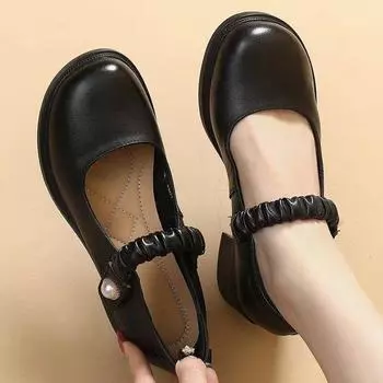 Not tired feet Mary Jane women s shoes 2025 new spring soft leather soft sole single shoes with skirt thick heel small leather shoes single shoes 35