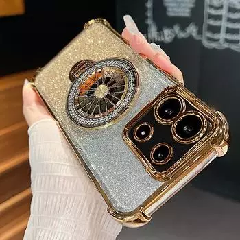 Note13pro Plating Rotate Holder Silicone Case On For Xiaomi Redmi Note 13 Pro 4g 5g 13pro 12 11 10 14c Stand Cover Poco X6 F6 M6 Poco M6 4g