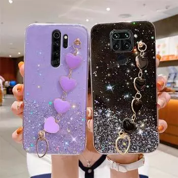 Note8pro Блестящий чехол с цепочкой на запястье Love Heart для Xiaomi Redmi Note 8 Pro 8pro 9 9s 8t 7 Redmi9, силиконовый чехол для браслета Note9 Redmi Note 8