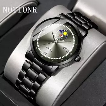 NOTIONR модные мужские часы из нержавеющей стали роскошные мужские кварцевые наручные часы мужские деловые часы мужские подарки чёрный