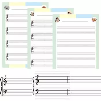 Нотная бумага 3 видов Нотный стан Большой нотный стан и тактовые черты По 5 листов каждого типа Всего 15 листов Формат А4 Нотная бумага Бумага Нотный стан для фортепиано Нотная запись для начинающих