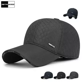NOTTHWOOD Зимние теплые мужские бейсболки из плюша и бархата, утолщенные, ветрозащитные, для защиты ушей, бейсболки для мужчин, кепки для дальнобойщиков 55-60 cm чёрный